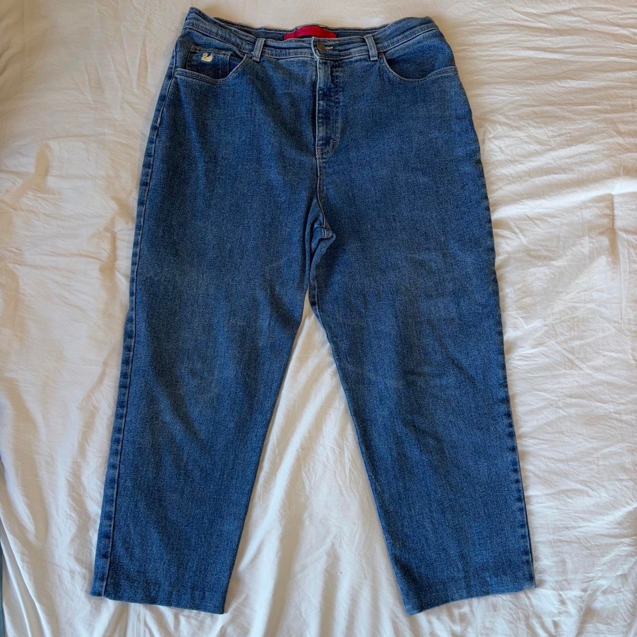 Vintage 90s Gloria Vanderbilt Red Label Swan Logo Jeans Blue Size 14 Medium