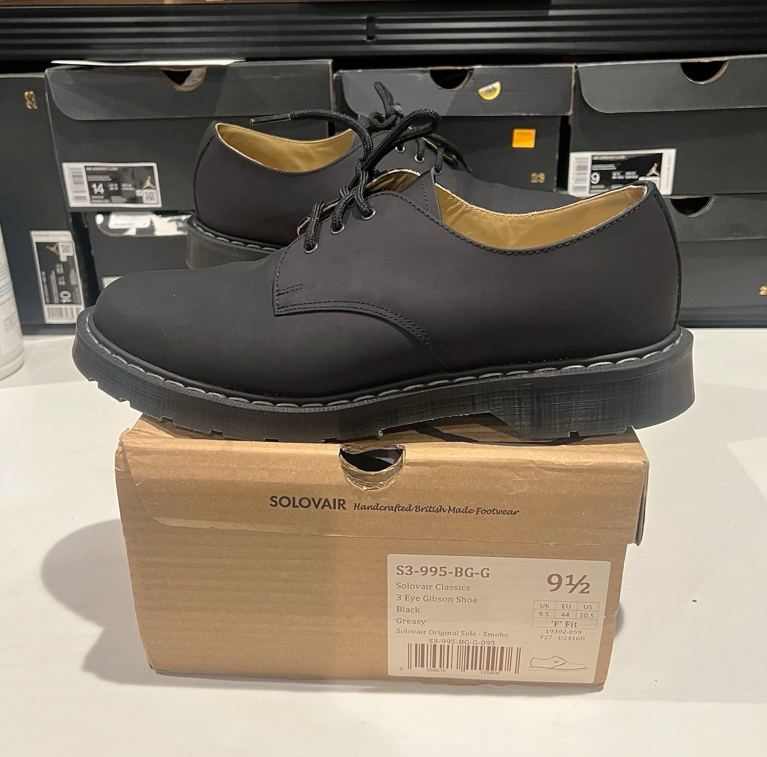 Solovair Classics 3 Eye Gibson Oxford Black Leather Men US 10.5 EU 44