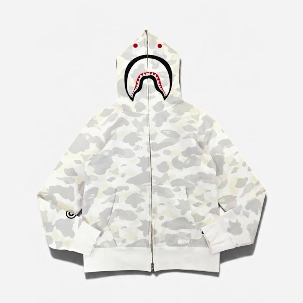 A Bathing Ape BAPE Camo Shark Full Zip Hoodie M White/Gray Logo