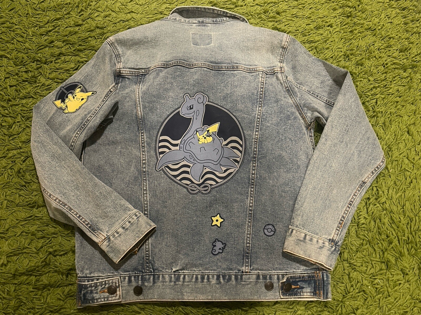Pokemon World Championship 2023 Yokohama Denim Jacket Sm New Tags Lapras Pikachu