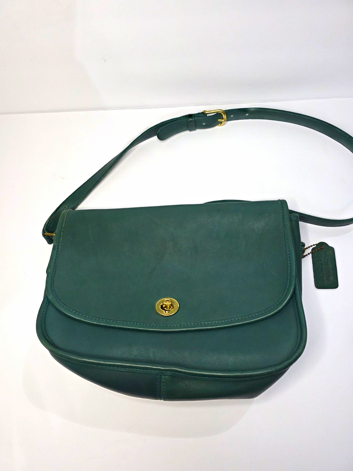 Rare Vintage Coach Bottle Green Leather City Bag 9790