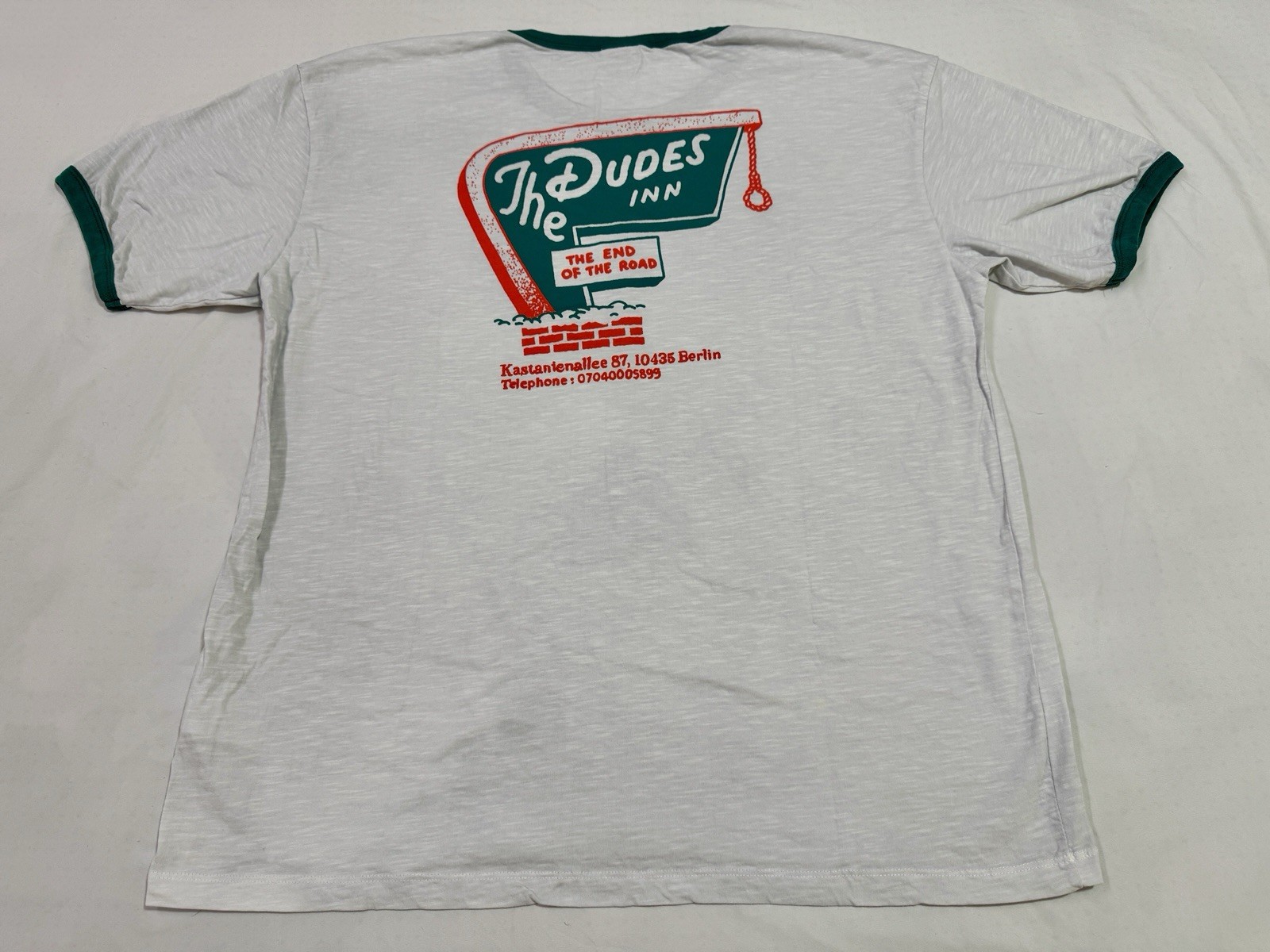 The Dudes Bear Essentials Ringer T-Shirt White Green NWT L