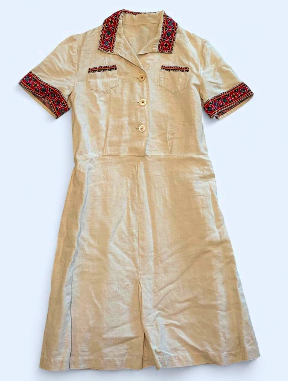 Vintage Folk linen dress Scandinavia Eastern European 1940s handmade Embroidered