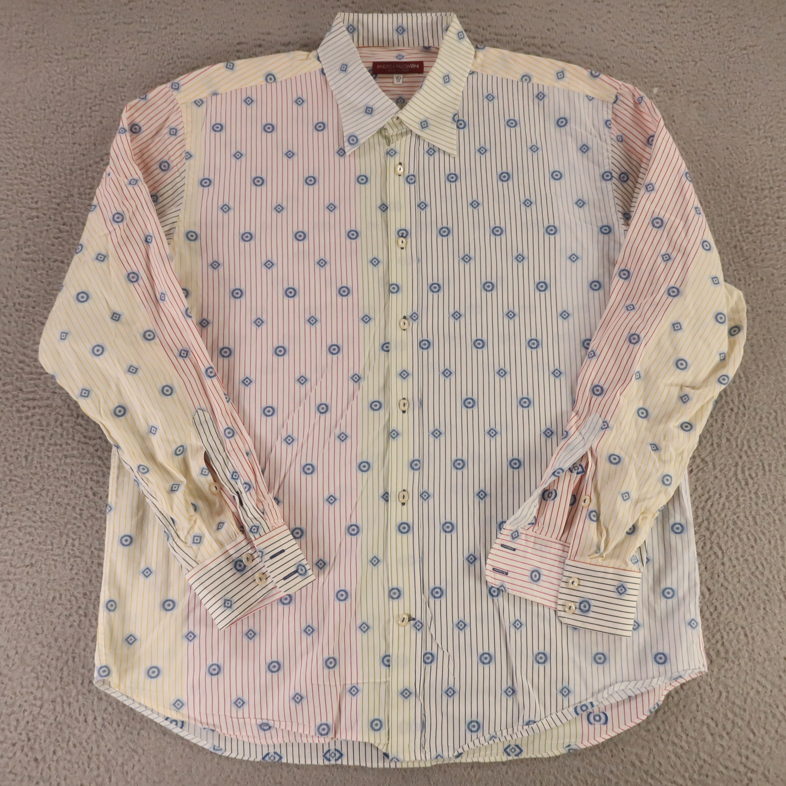 Andrea Palombini Shirt Mens 2XL 18.5 Blue Multicolor Striped 100% Cotton Italy