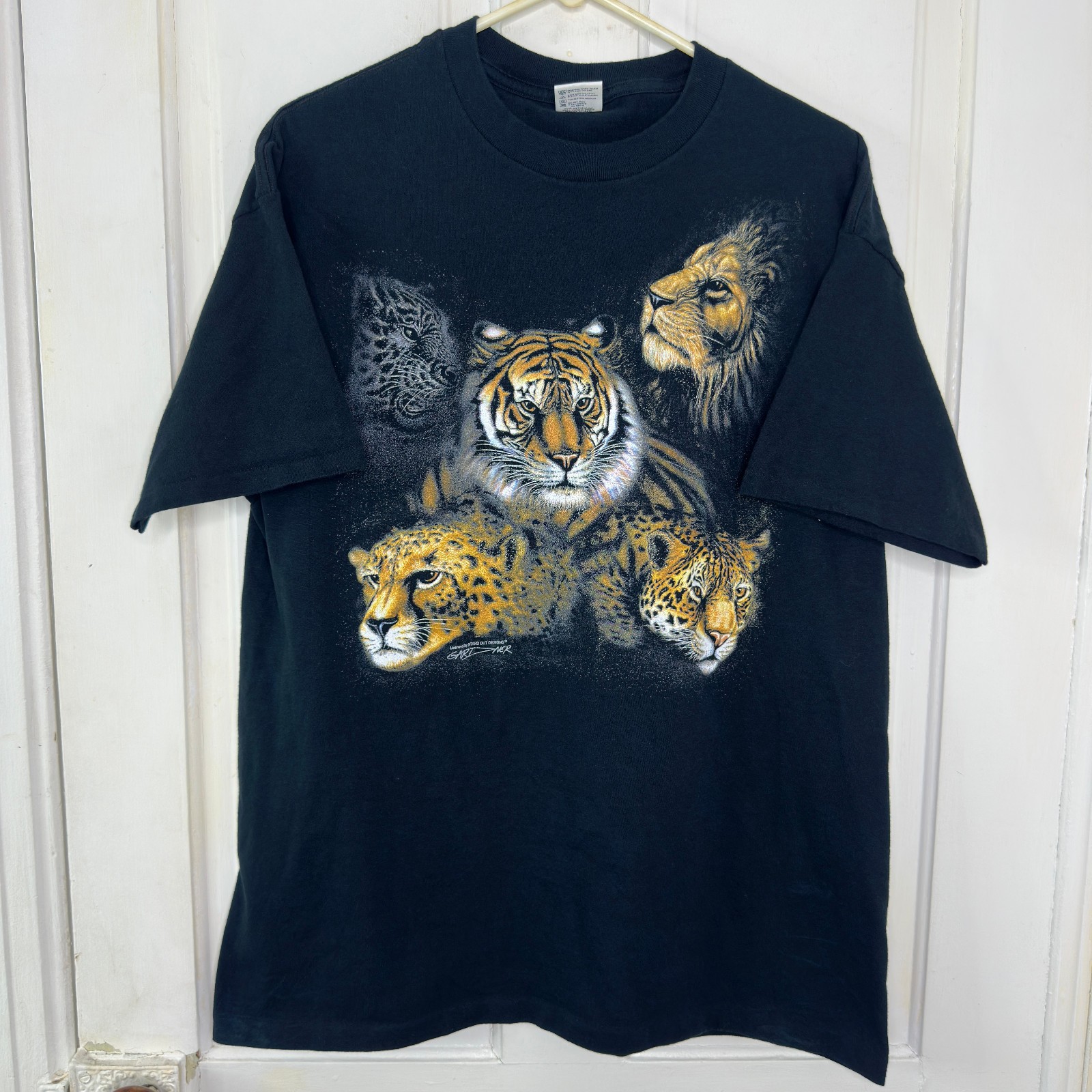 Vintage Big Cat Animal Nature T Shirt Adult XL Black Vtg 90s Stand Out Design