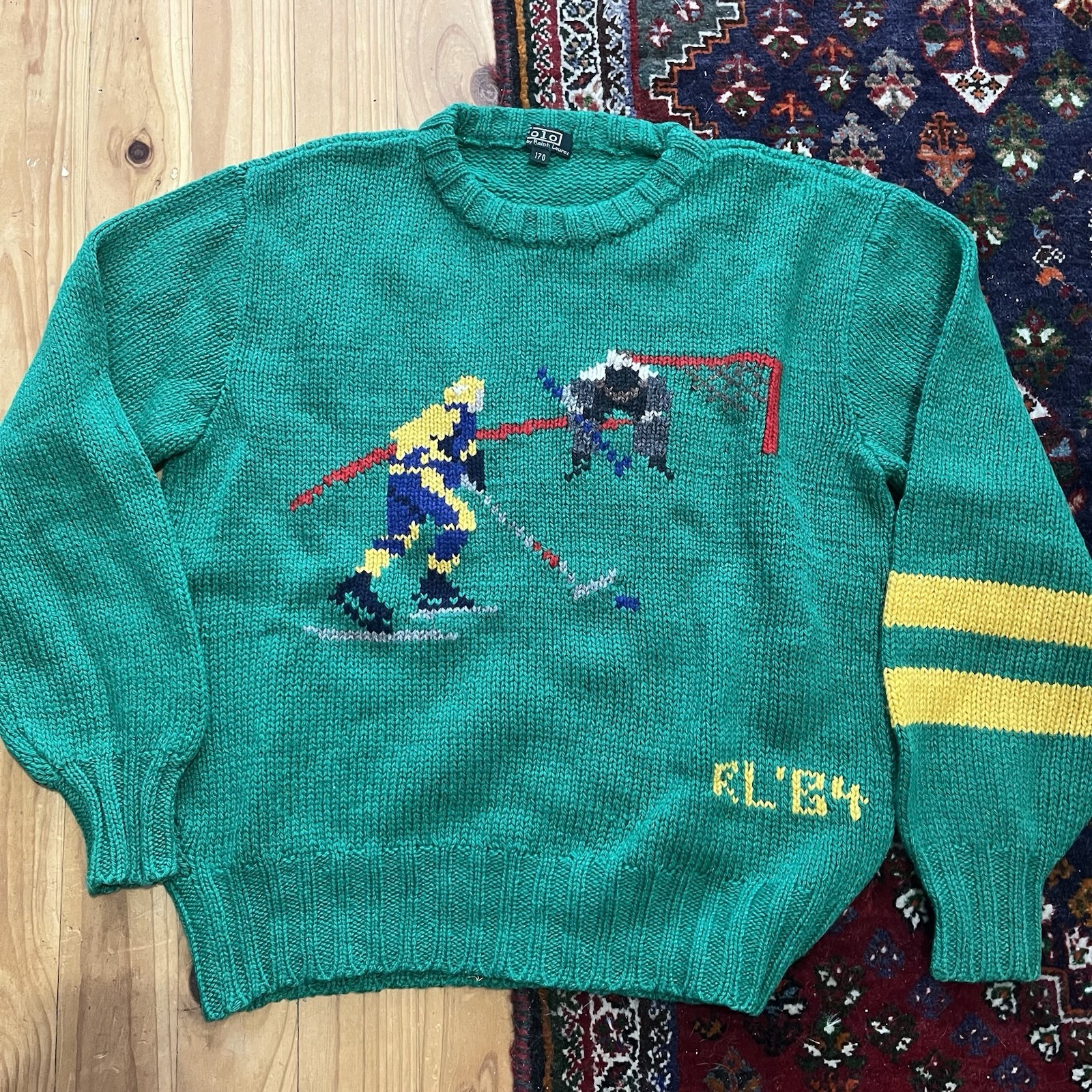 Rare Vintage 1984 80s Polo Ralph Lauren Atari Hockey Knit Sweater Size 170 90s 
