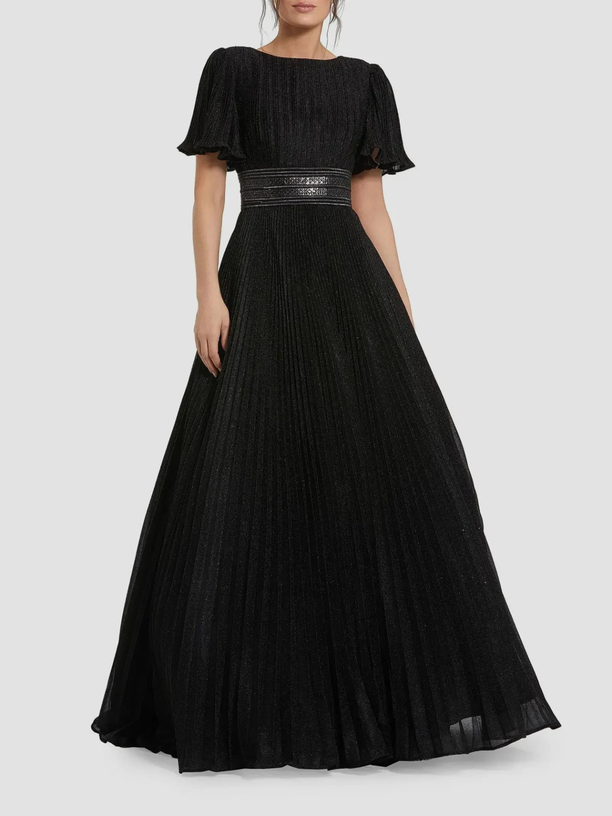 Ieena for Mac Duggal Black  Shimmer Infused Pleated Ball Gown Size 14 $498