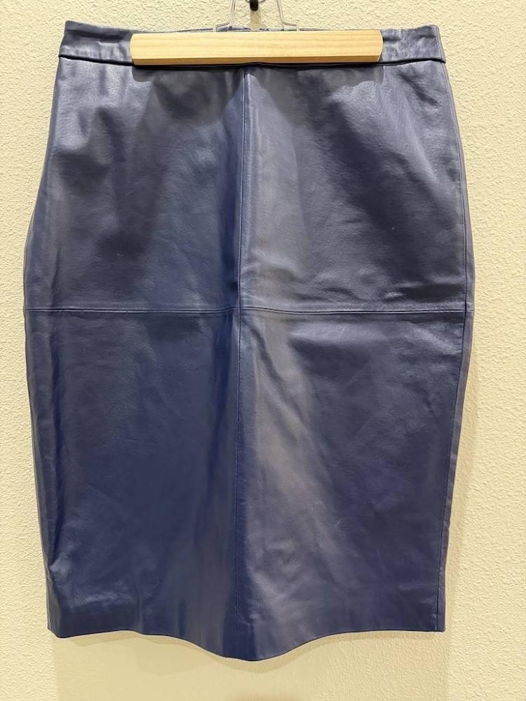 NWT Hal Rubenstein Genuine Leather Pencil Skirt Womens 8 Navy Blue Paneled Lined