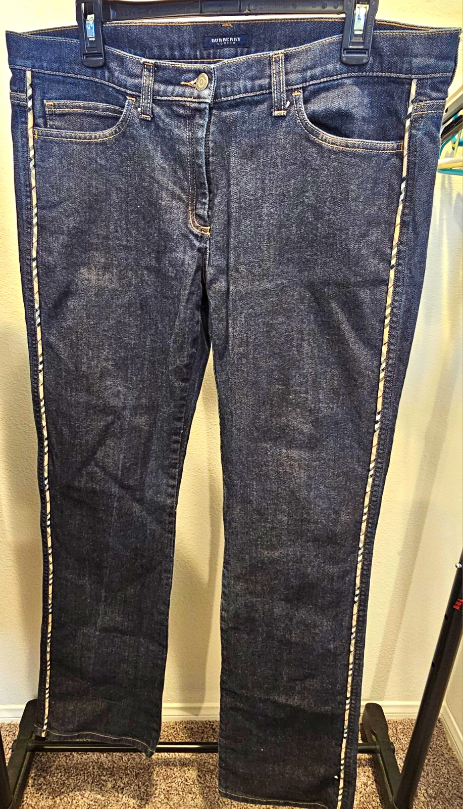 Burberry London Womens Blue Dark Wash Straight Leg Stretch Denim Jeans 16