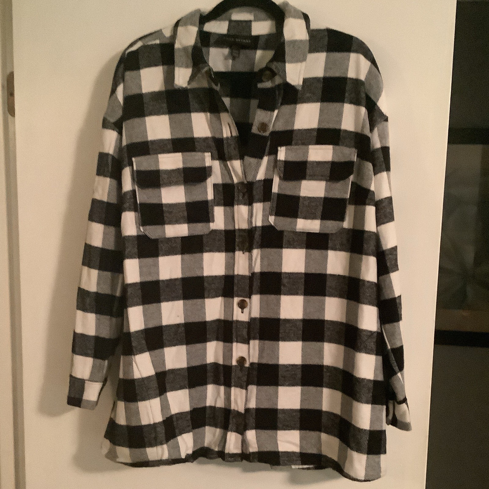 Lane Bryant Women’s Plus 18W Black White Plaid Flannel Cotton Button-Up.     004