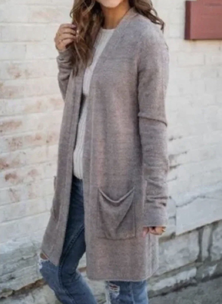 NWOT Barefoot Dreams CozyChic Ultra Lite Cardigan Brown Mocha Taupe Duster Sz M