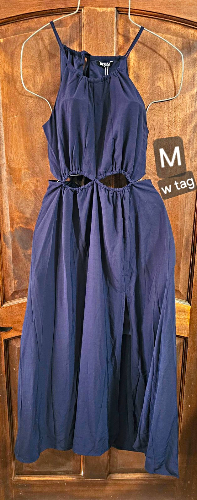 Women’s Navy Solid Halter Cut Out Sleeveless Midi Dress Size M