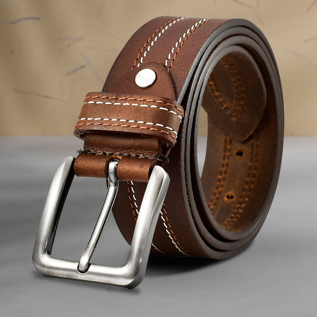 Mens Genuine FULL GRAIN Classic Leather Belt Belts Casual Jean Buckle Brown USA