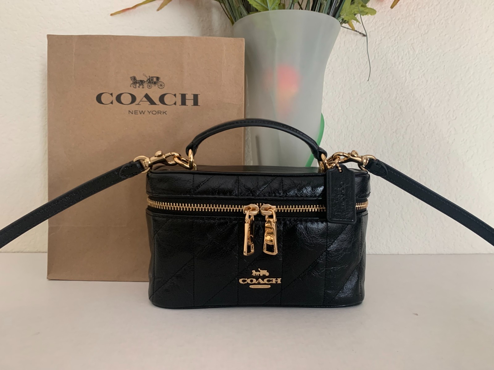 NWT Coach CEO22 Rainer Crossbody Bag 18 With Quilting Soft Crinkle Leather Black