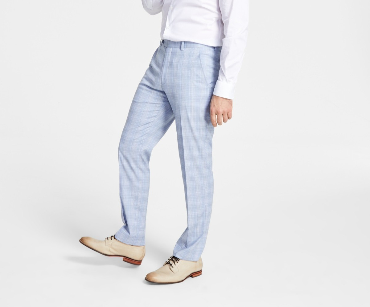 $135. Alfani Men\'s Slim Fit Stretch Solid Suit Pants Blue Plaid 32W x 32L