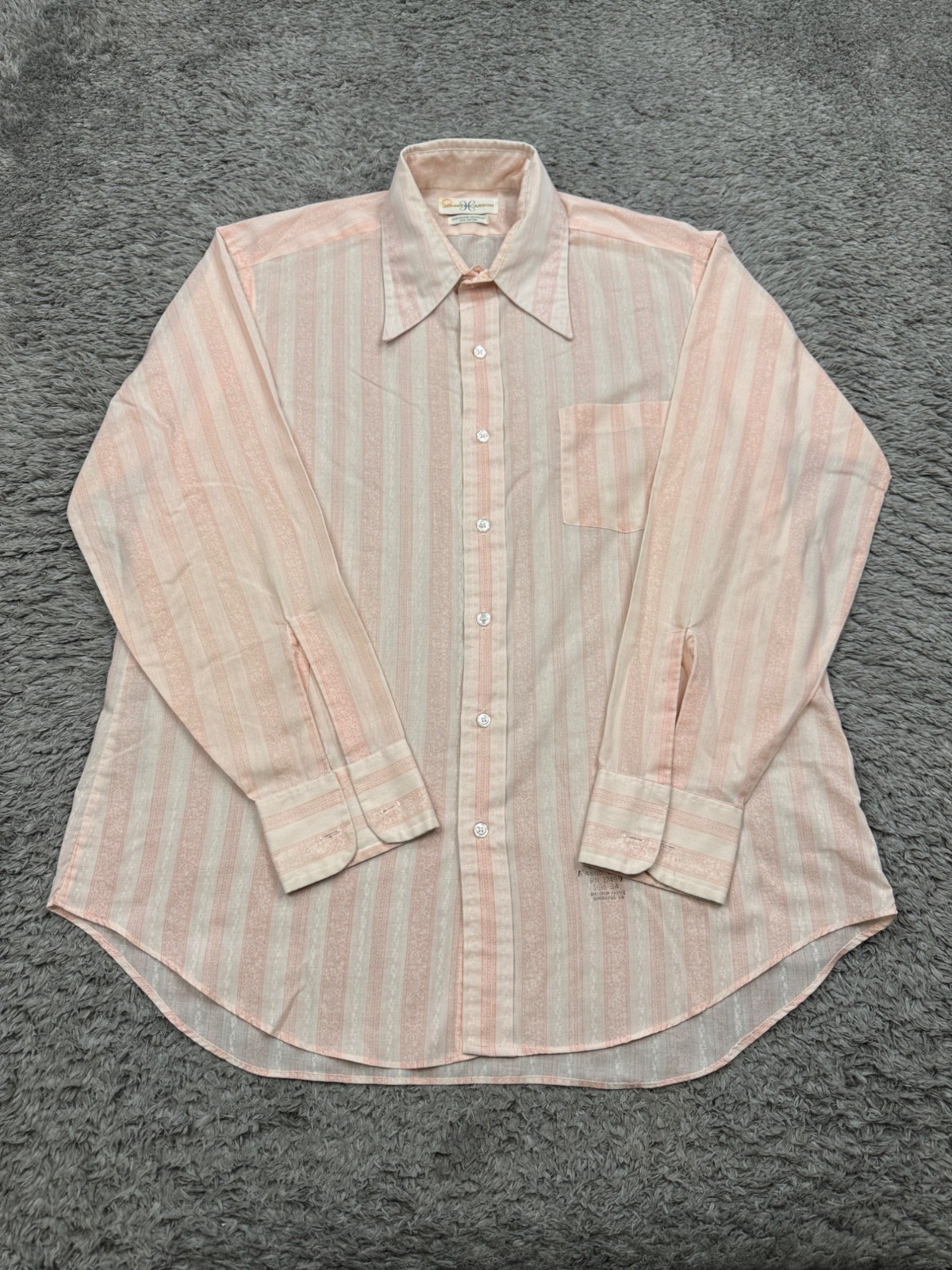 Vtg Johnny Carson Shirt Men 16.5-34 Pink Striped Long Sleeve Career Button Up