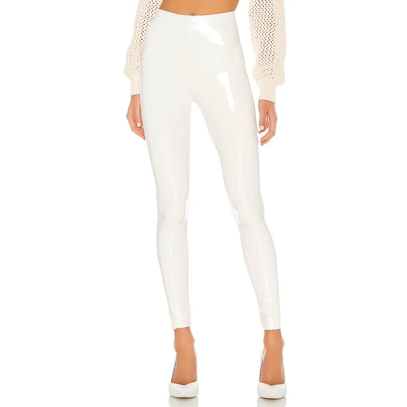 Women High Waist Faux Latex Legging Shiny Patent Leather Trousers PVC Slim Pants
