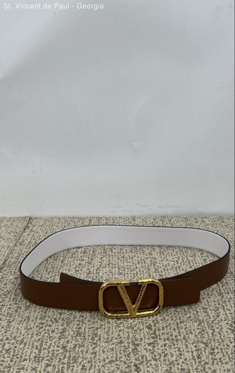 Authentic Valentino Garavani Reversible Belt Ivory/Brown Gold-Tone Size 85/34 S