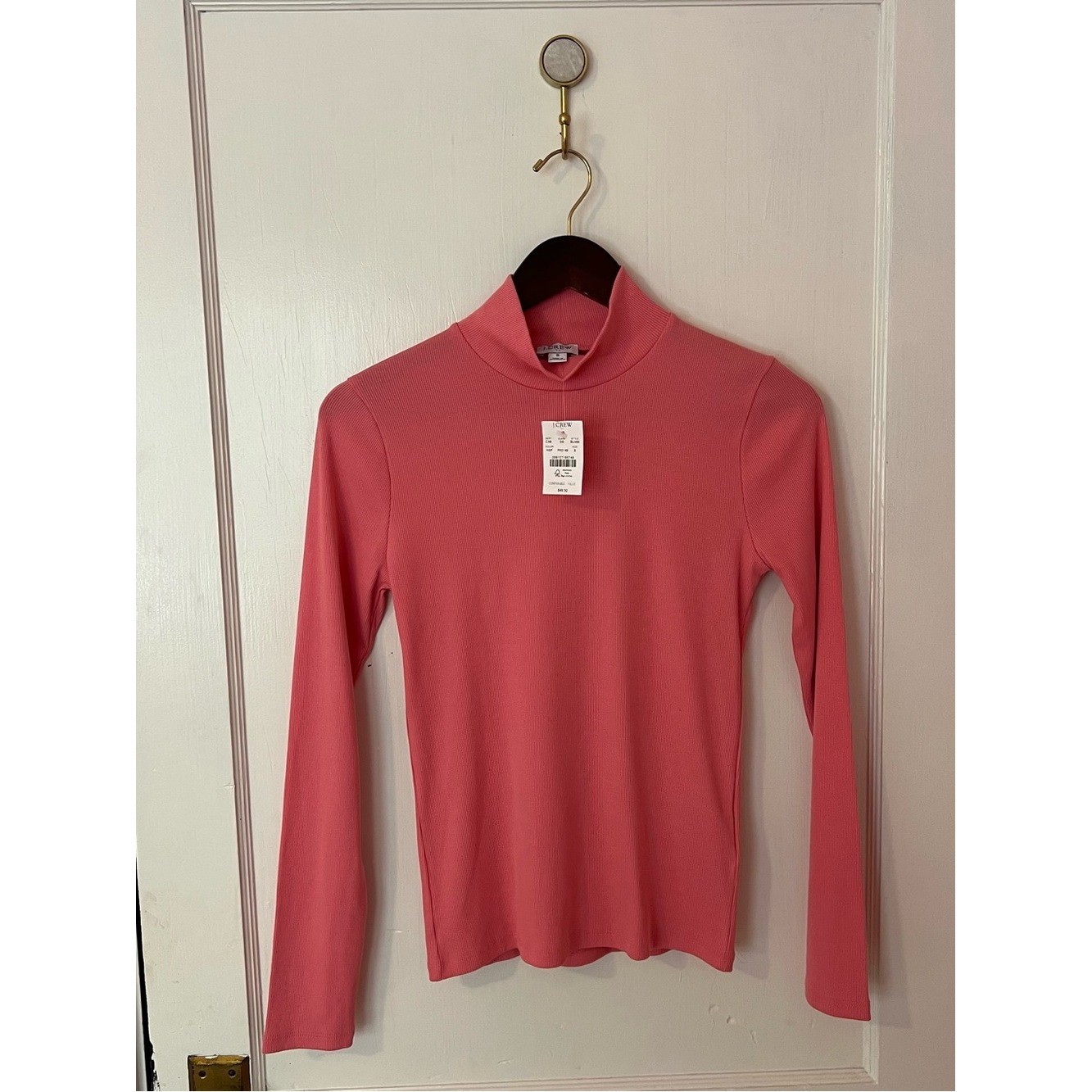 J.Crew NWT Rose Pink Mock Neck Long Sleeve Ribbed Top
