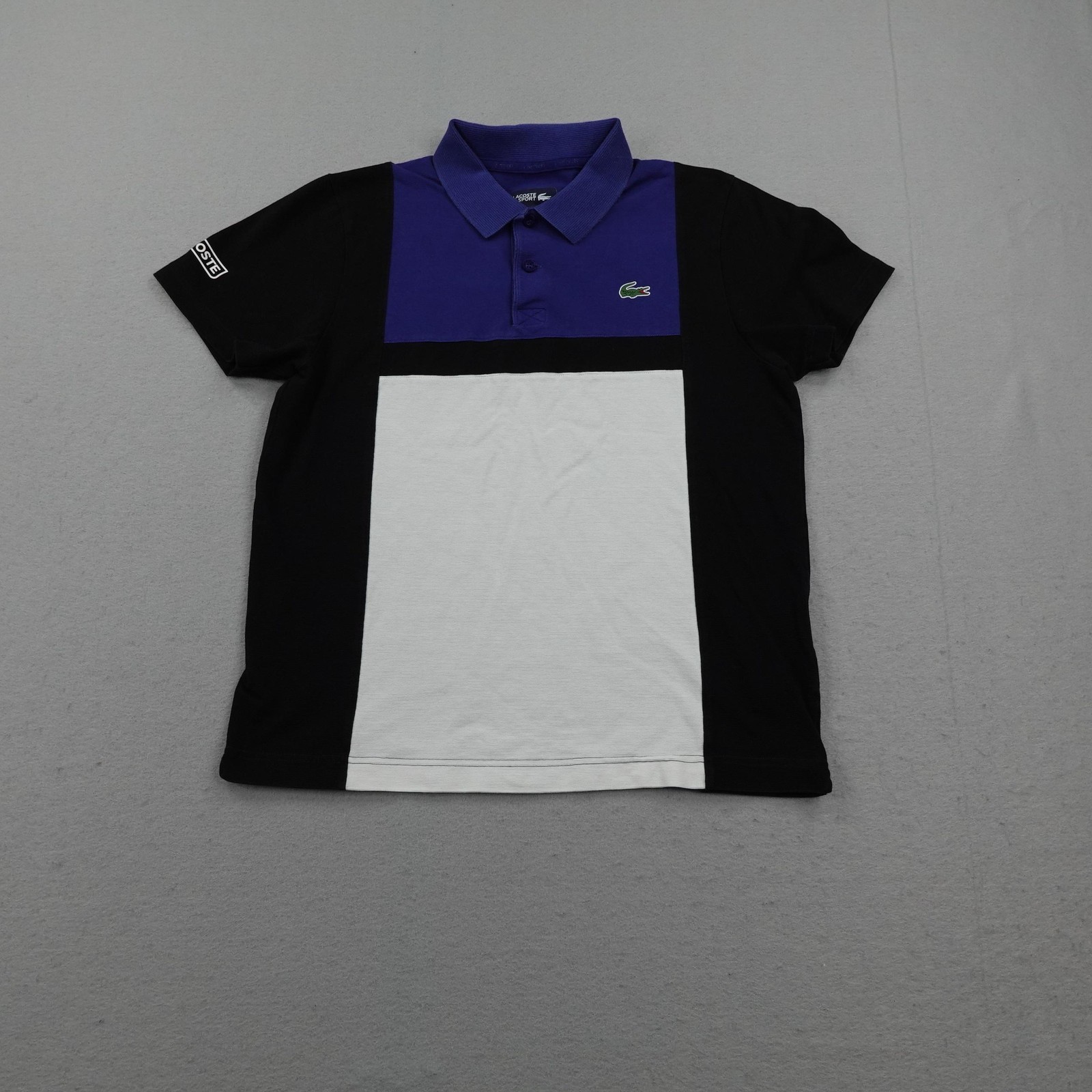 Lacoste Sport Polo Shirt Mens Medium Blue Black White Colorblock Tennis Croc
