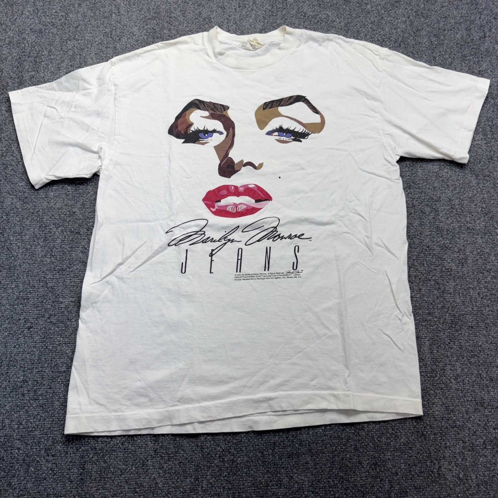 Vintage 1995 Marilyn Monroe Jeans T Shirt White XL Graphic 90s Single Stitch