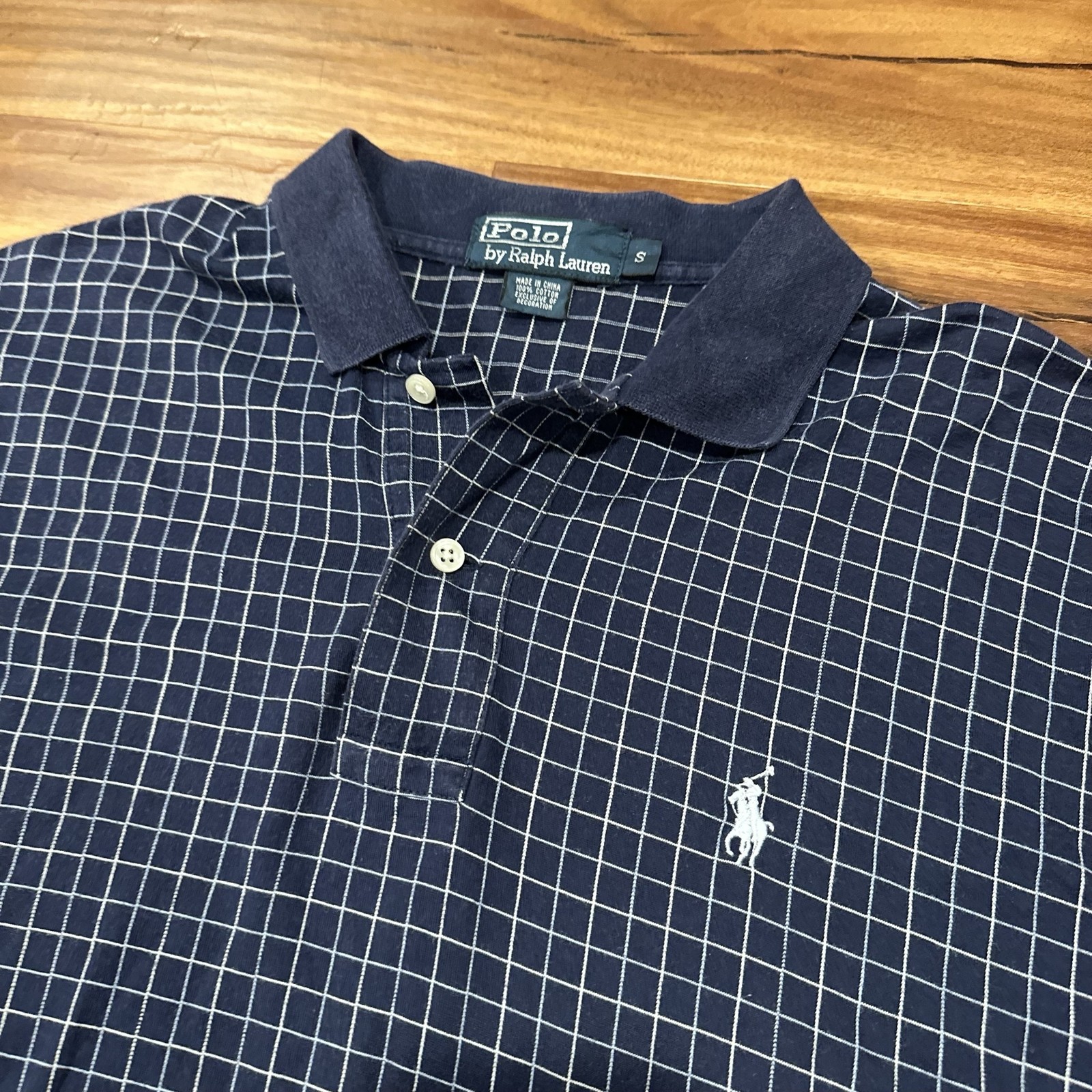 Polo By Ralph Lauren Polo Shirt Mens Small Blue Check Knit Pony Logo Cotton
