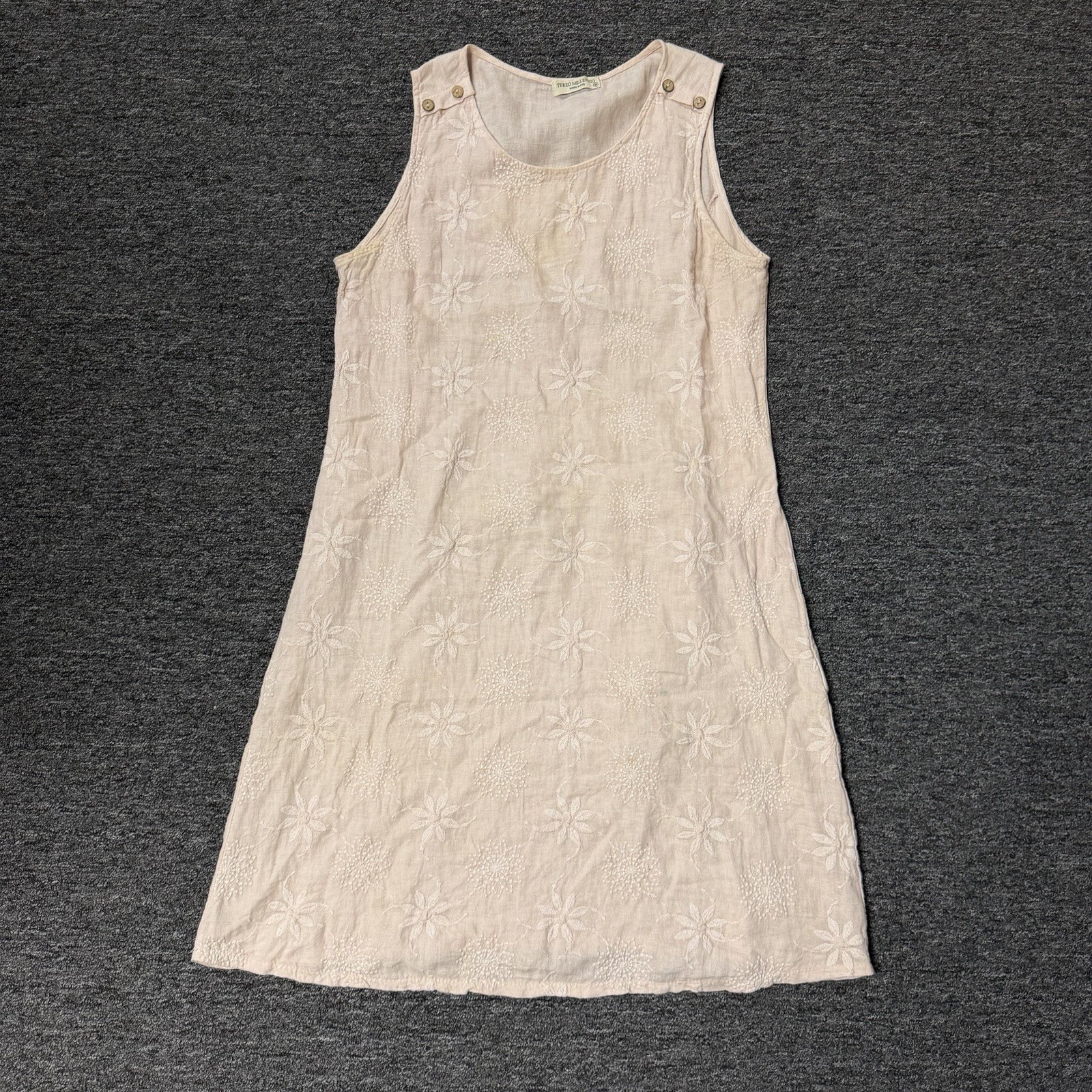 Terzo Millennio Italy Costal Pink Linen Floral Boho Lagenlook Dress Women’s Sz M