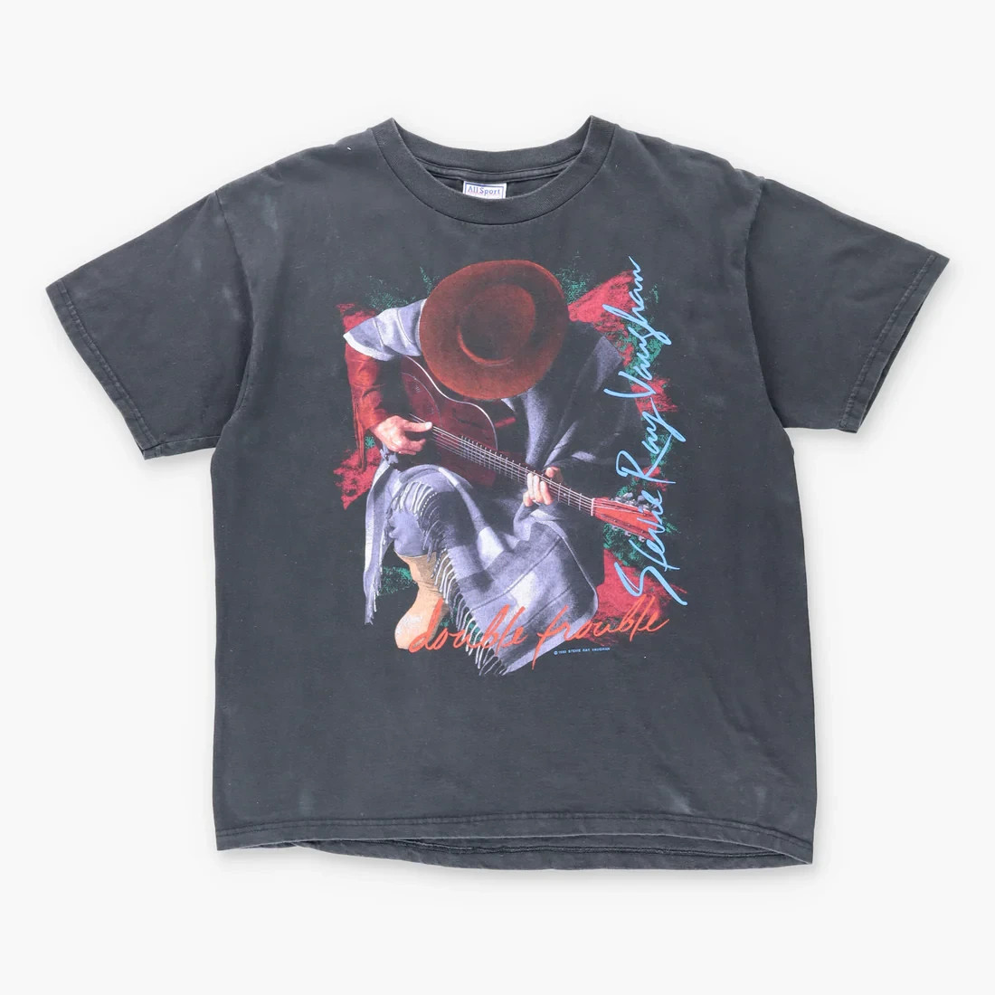 Vintage Stevie Ray Vaughan 1989 \'Double Trouble\' 80s 90s RARE Faded T-Shirt (L)