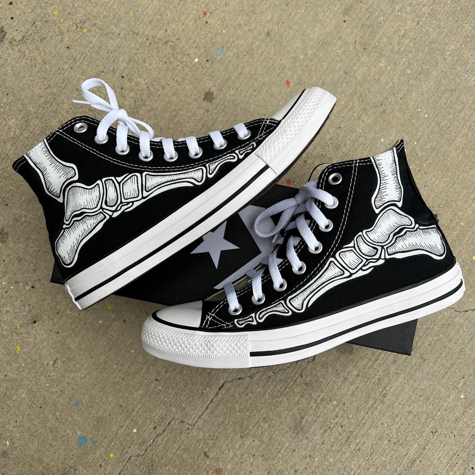 Customized Skeleton Feet on Black Converse High Top Shoes for Men and Women