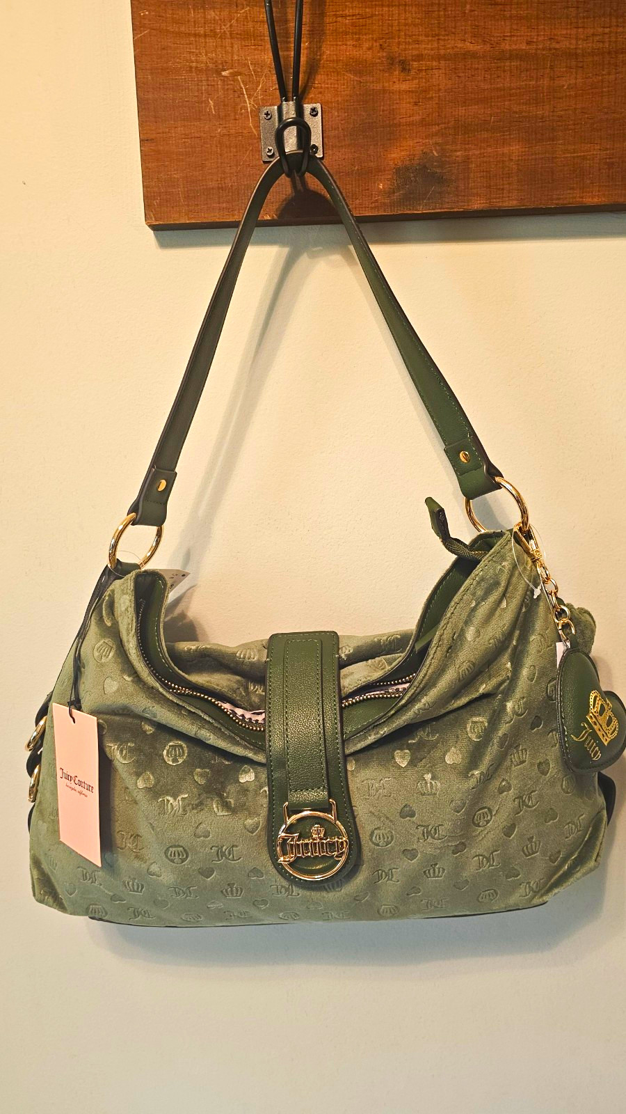 Juicy Couture First Class Hobo Shoulder Bag Olive Green Velour NWT