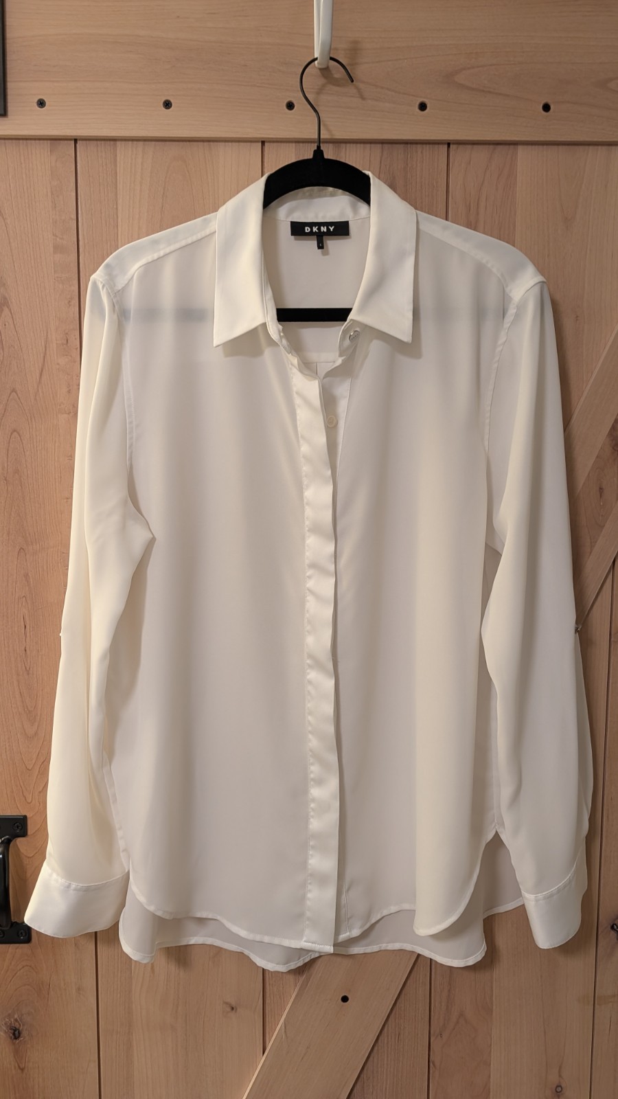 DKNY Women\'s Ivory Long Sleeve Button Down Shirt Blouse Size L