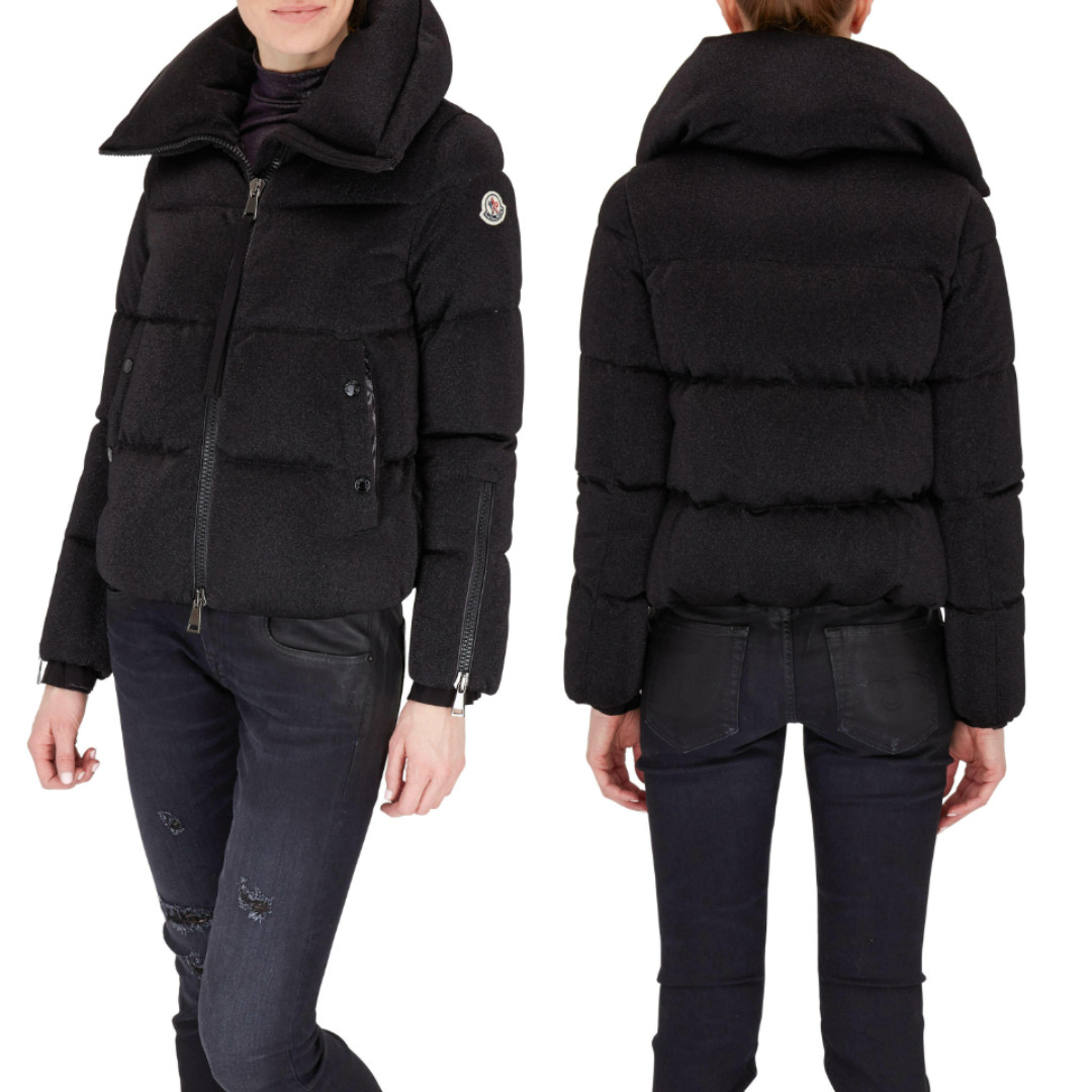 $1720 Moncler Black Bandama Sparkle Quilted Coat Jacket size 4/Large