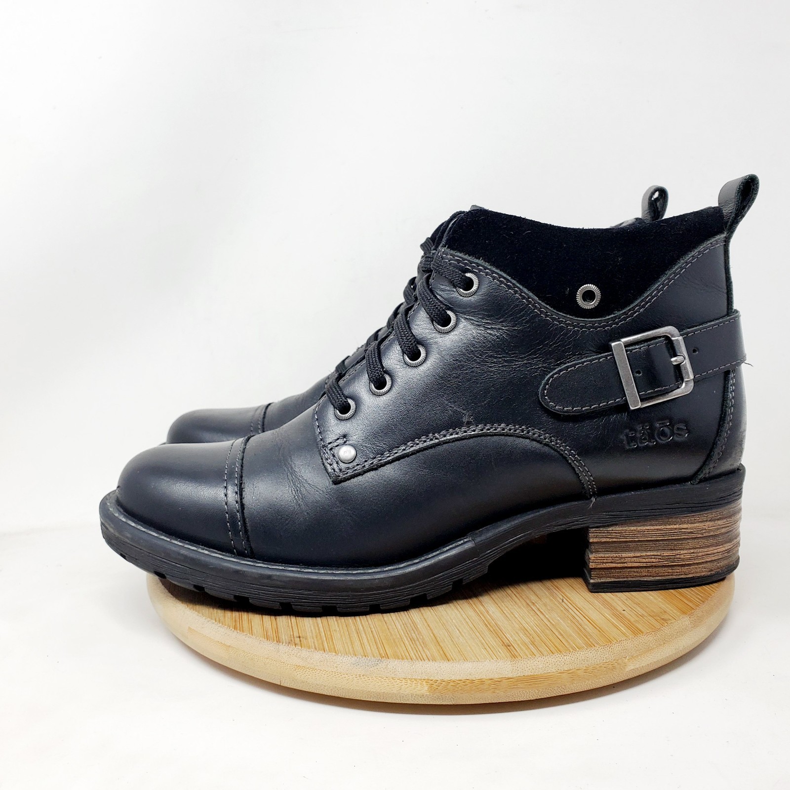 Taos Mini Crave Boots Womens 38 Black Leather Ankle Buckle Biker Moto Shoes