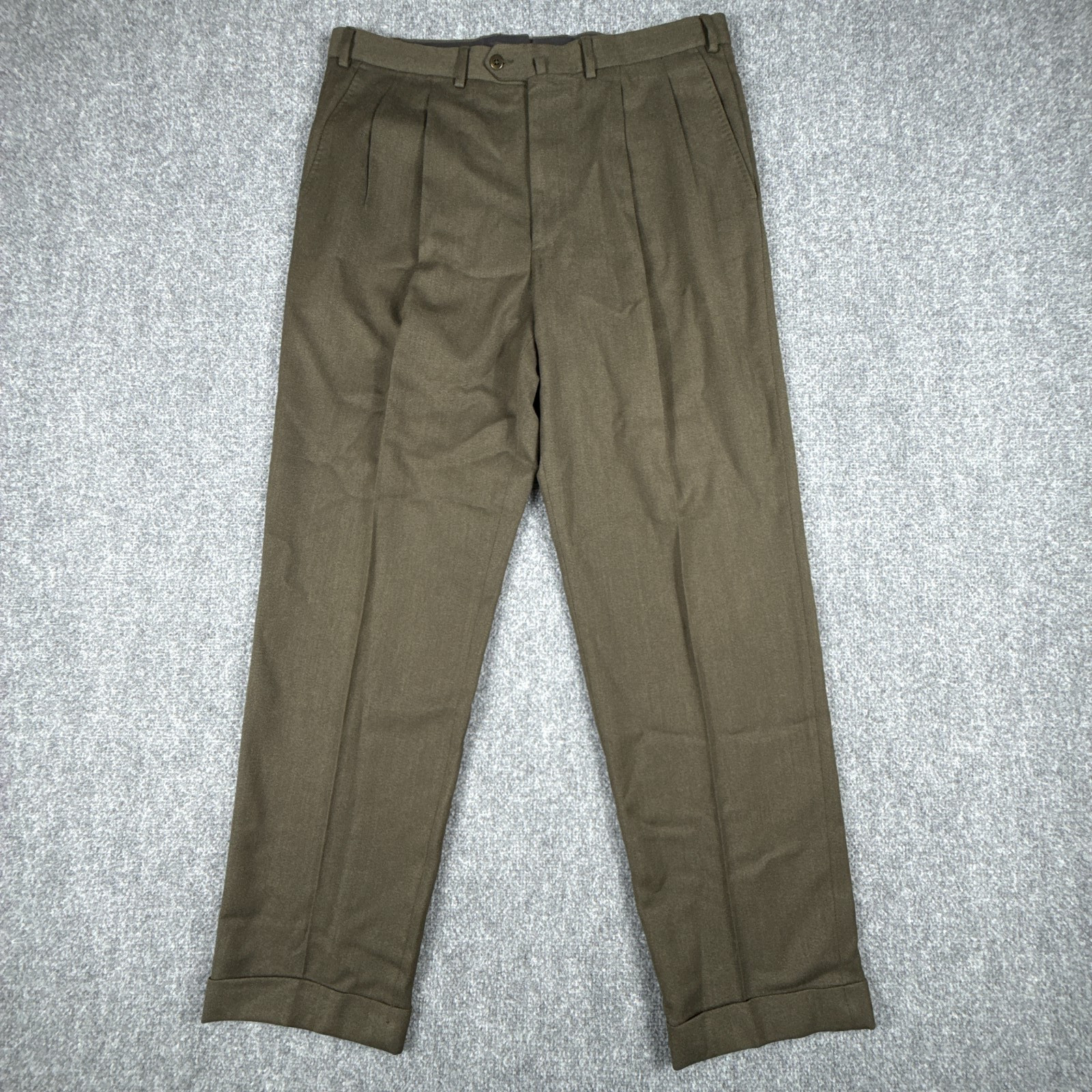 Ermenegildo Zegna Pants Mens 38R Olive Wool Pleated Cuffed Straight Trousers