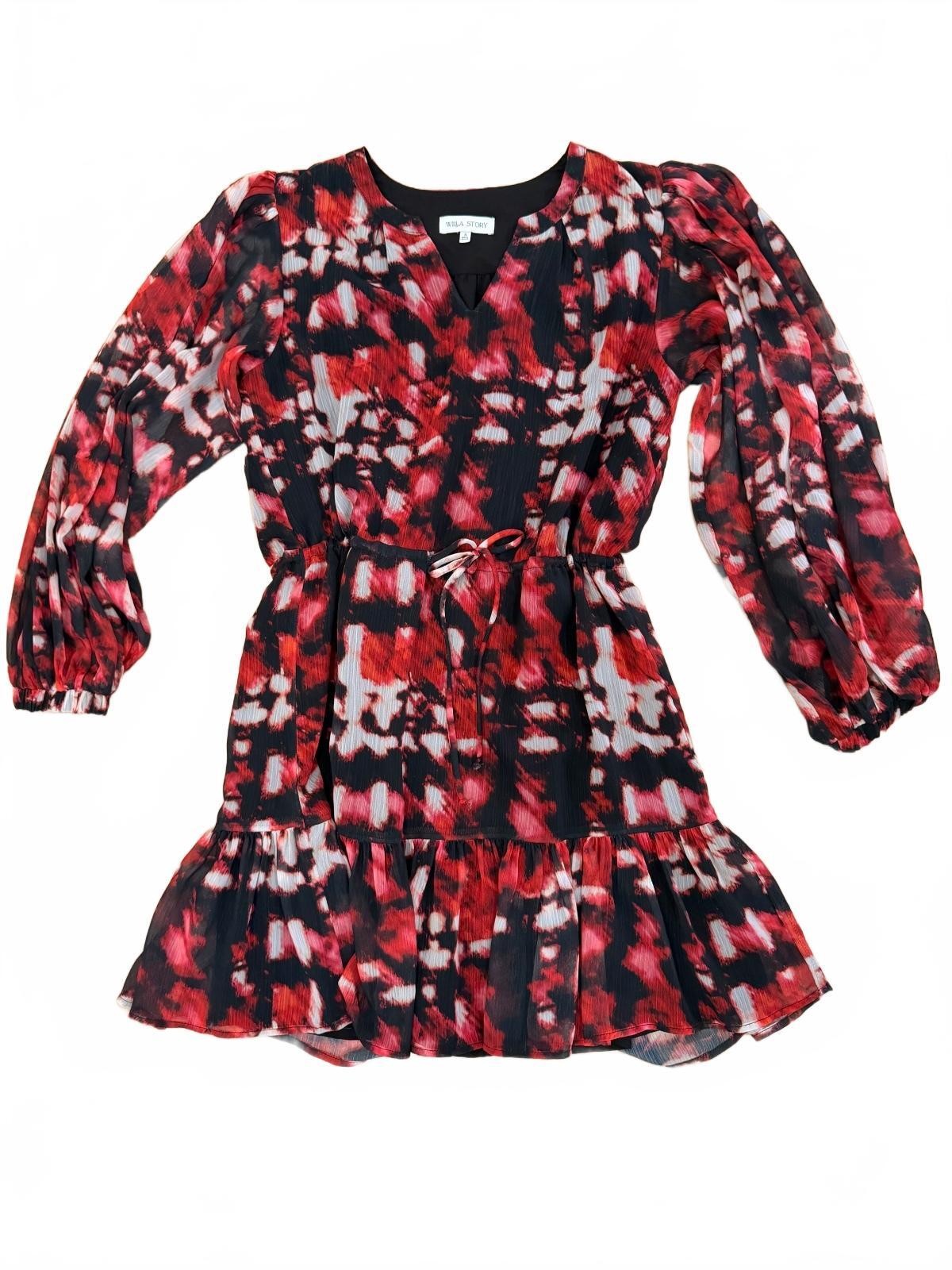 Willa Story Abstract Print Mini Dress, Red Black (Sz S)