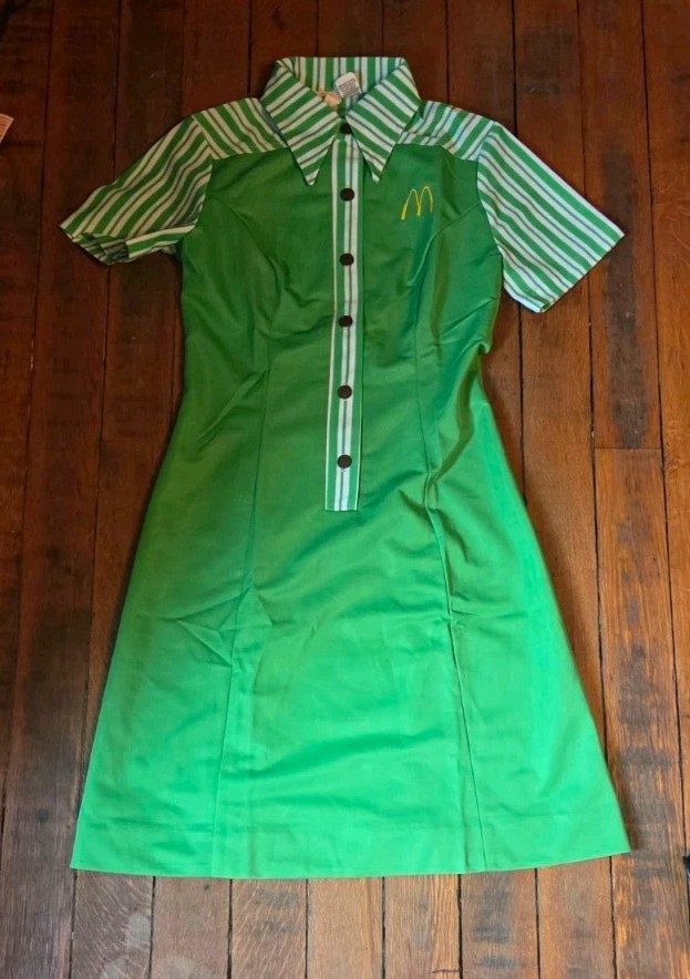 Vtg 1970s McDonalds Employee Crest Green Polyester Dress Uniform Rare