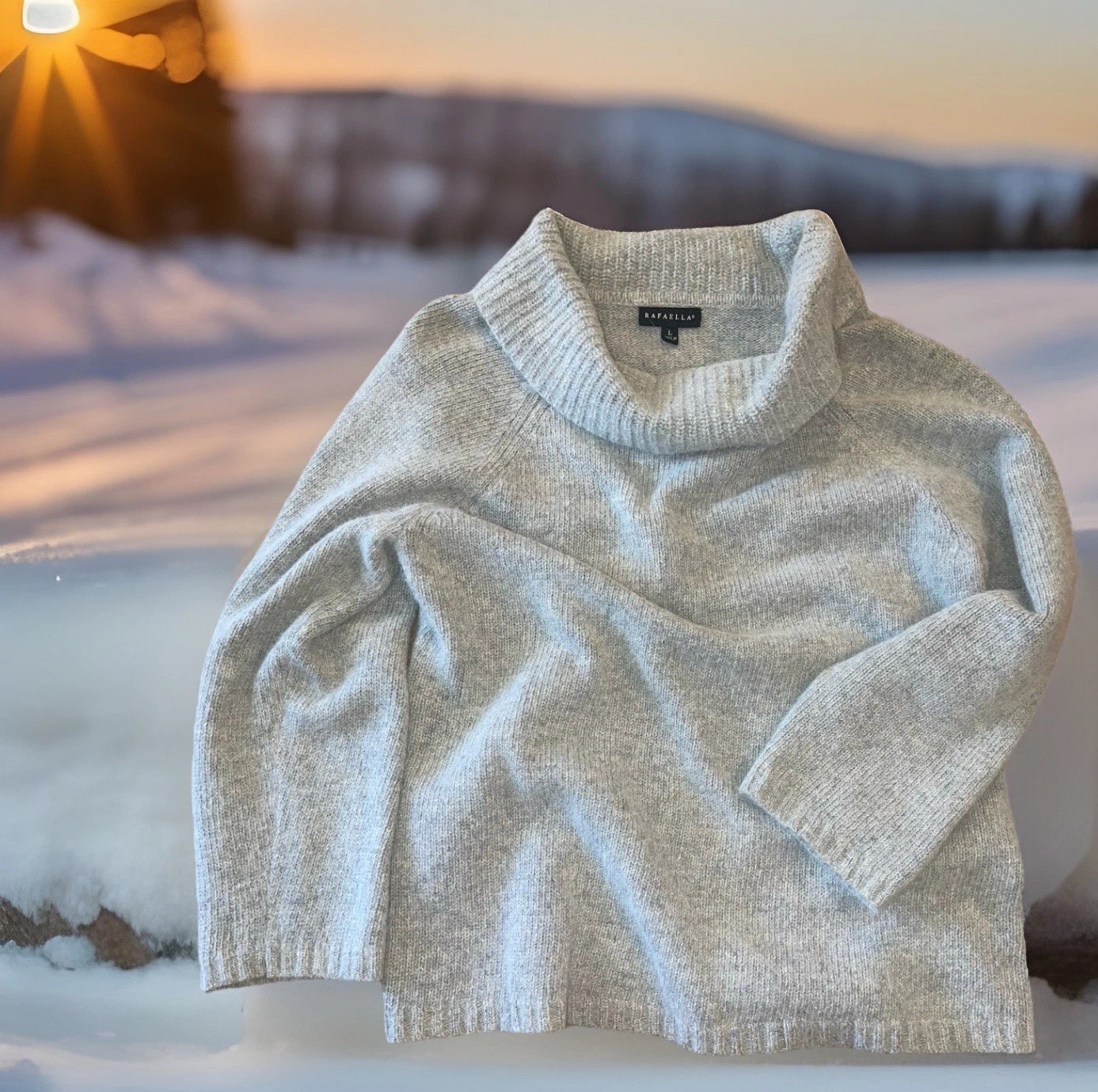 Rafaella Sweater Women L Gray Angora Rabbit Lambs Wool
