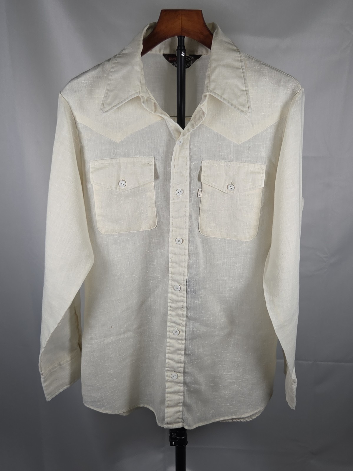 Vintage 70s Levis Gentlemans Jeans Cotton Linen Western Shirt White Tab Size L