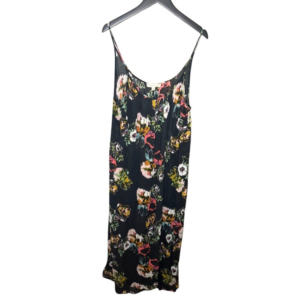 Lovestitch Floral Ikat Maxi Dress Black Multi Color Spaghetti Strap One Size