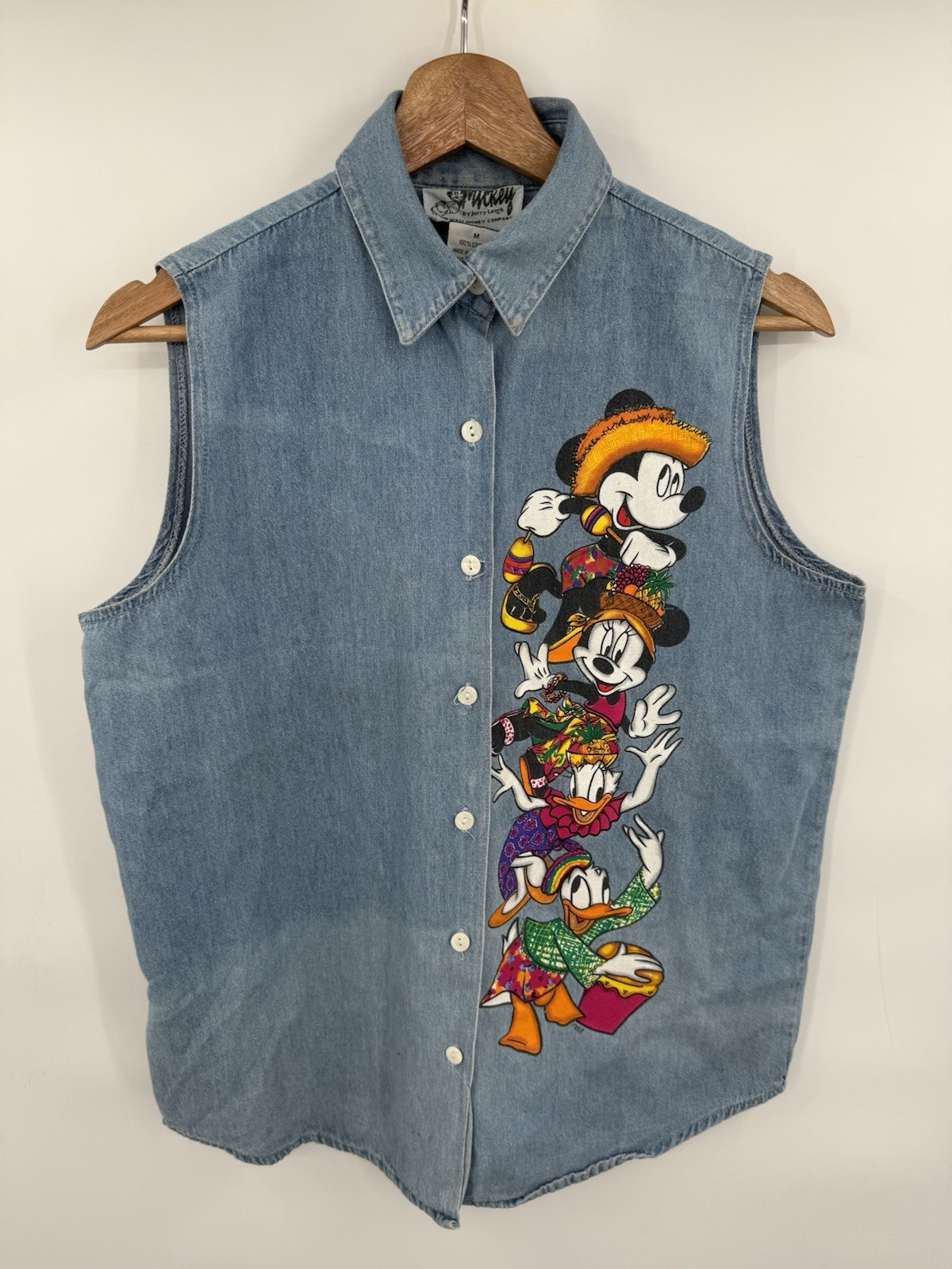 Vintage Mickey Unlimited Jerry Leigh Denim Top Women Size Medium Screenprint
