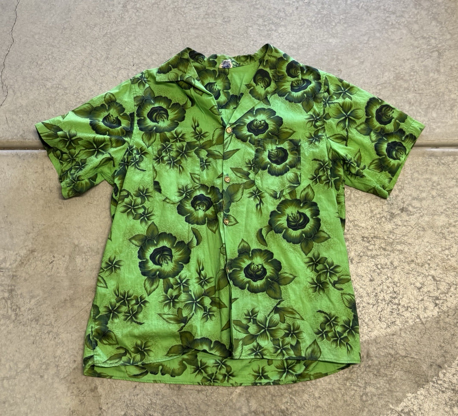True Vintage 50’s La Rosa SF Floral Button Up Green Men’s Cotton Large USA