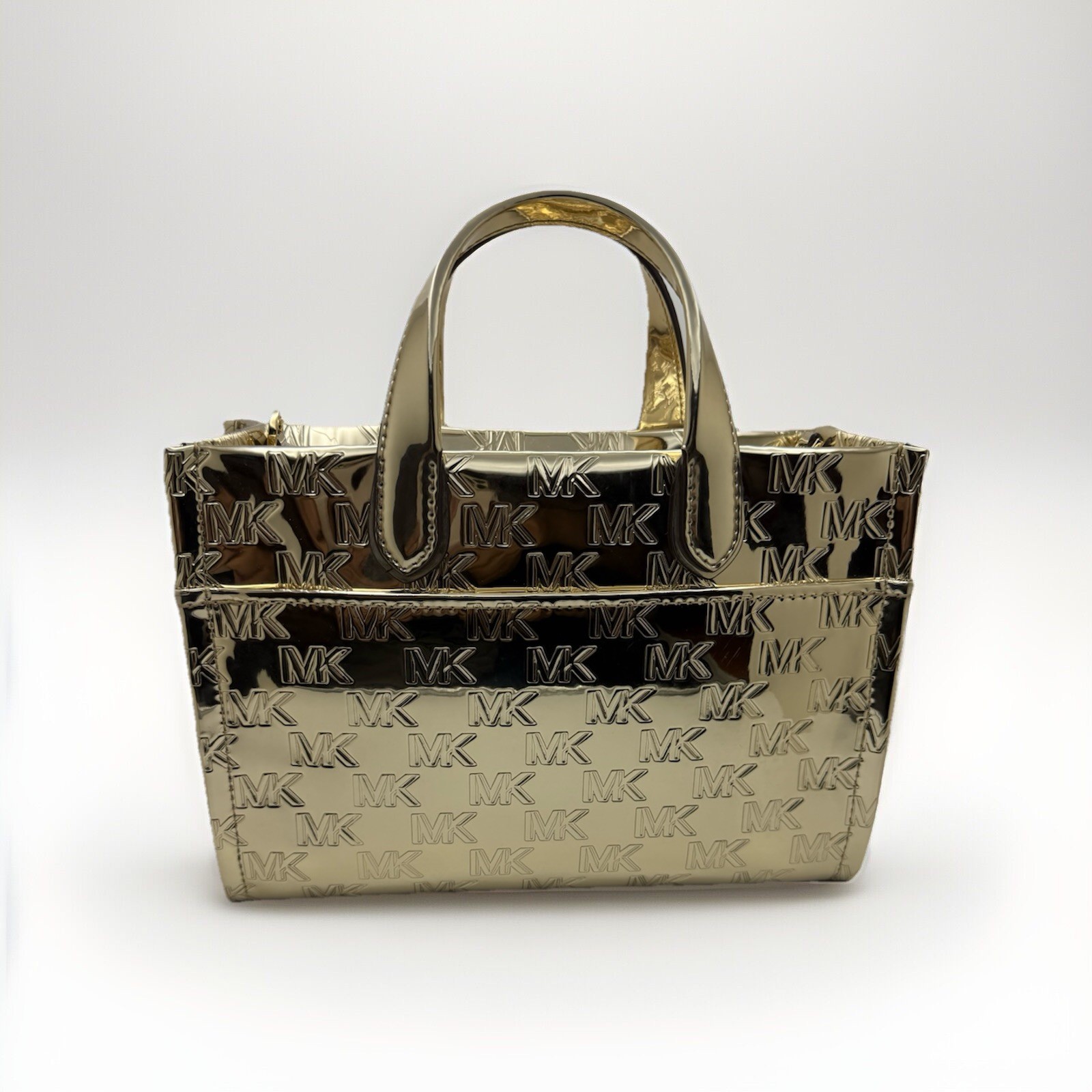 Michael KorsvGigi MK Facet Logo Small Messenger Metallic Bag Pale Gold NWT $278