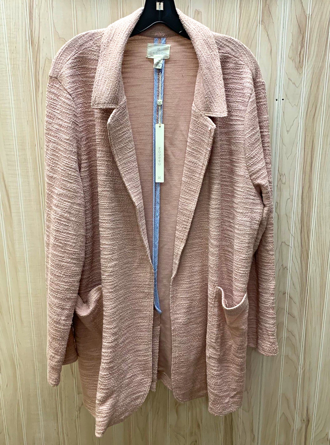 Caslon Women’s 2XL Pink  Collared Knit Open Front Blazer Cardigan w/ Pockets