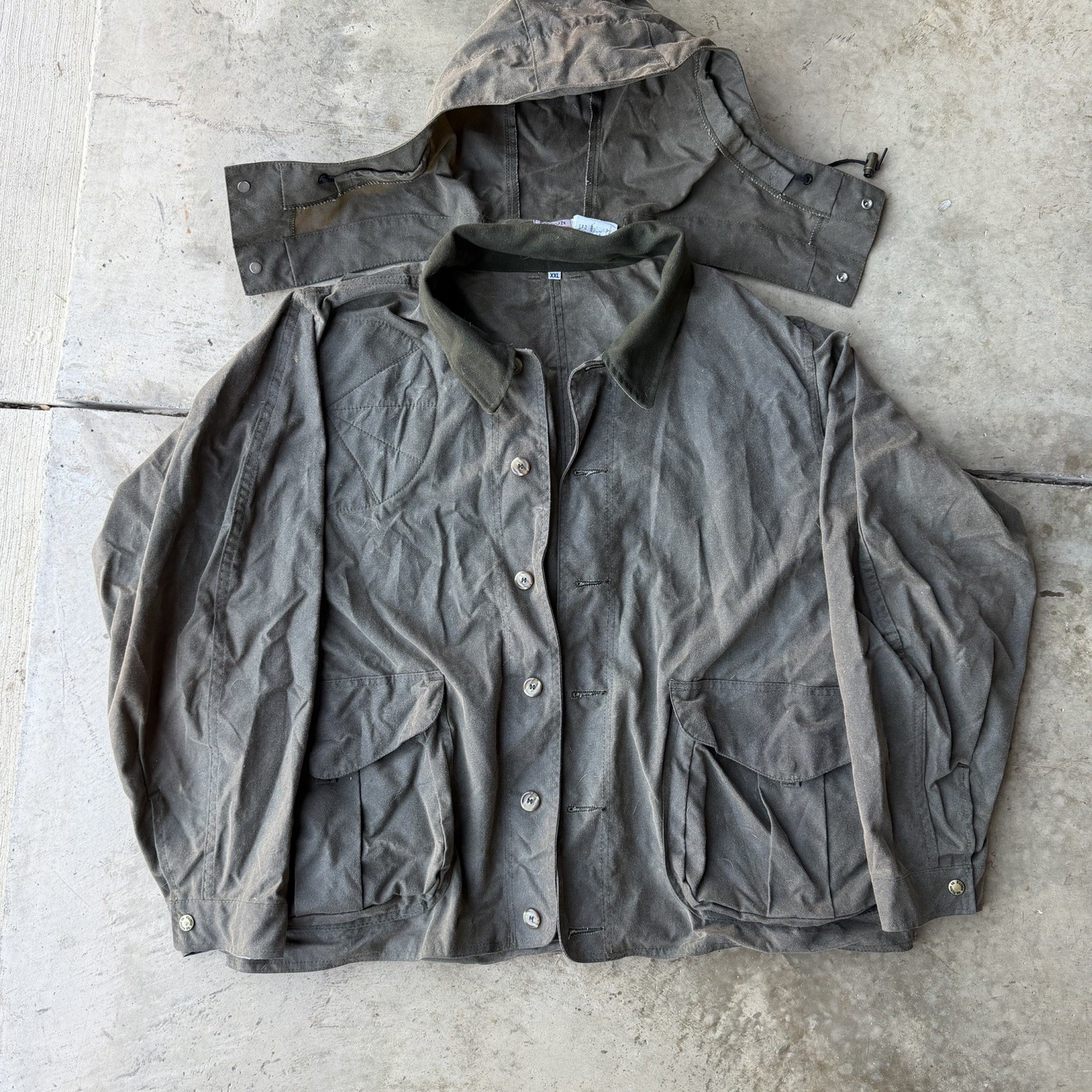 VTG FILSON Style 422 Waxed Tin Cloth Field Hunting Jacket XXL w/ RARE hood