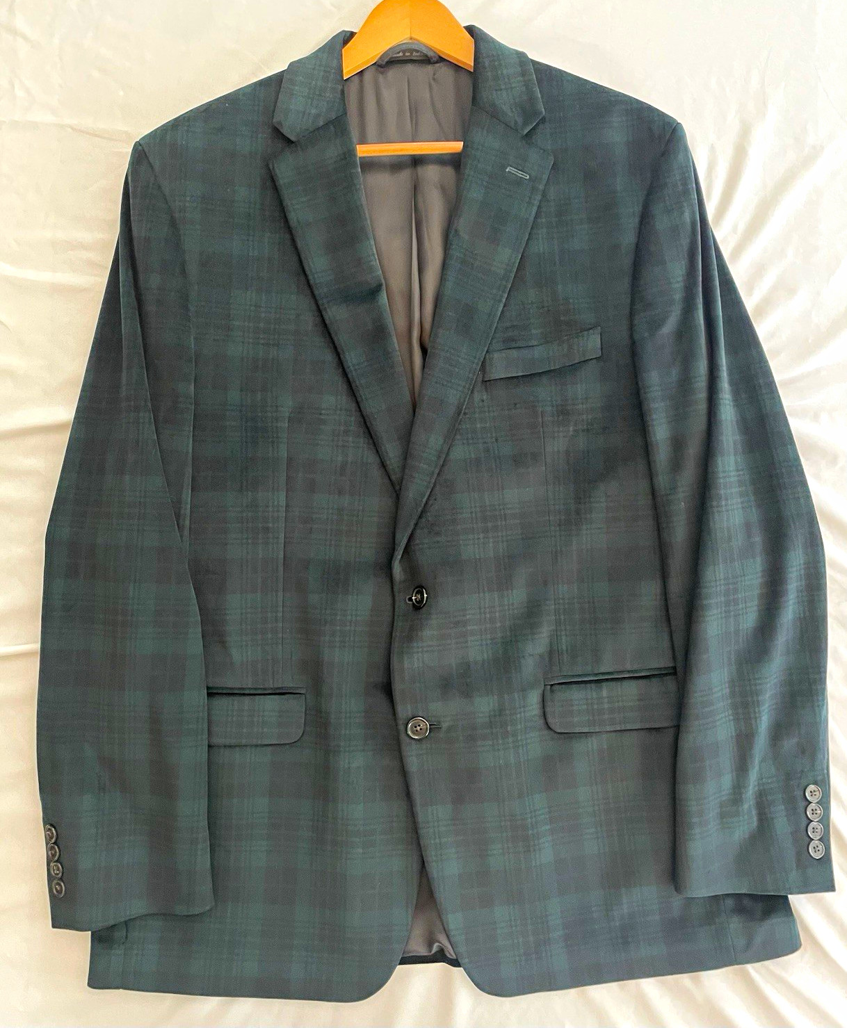 Lauren Ralph Lauren Sport Coat Mens 44L Green Black Plaid Blazer 2 Button