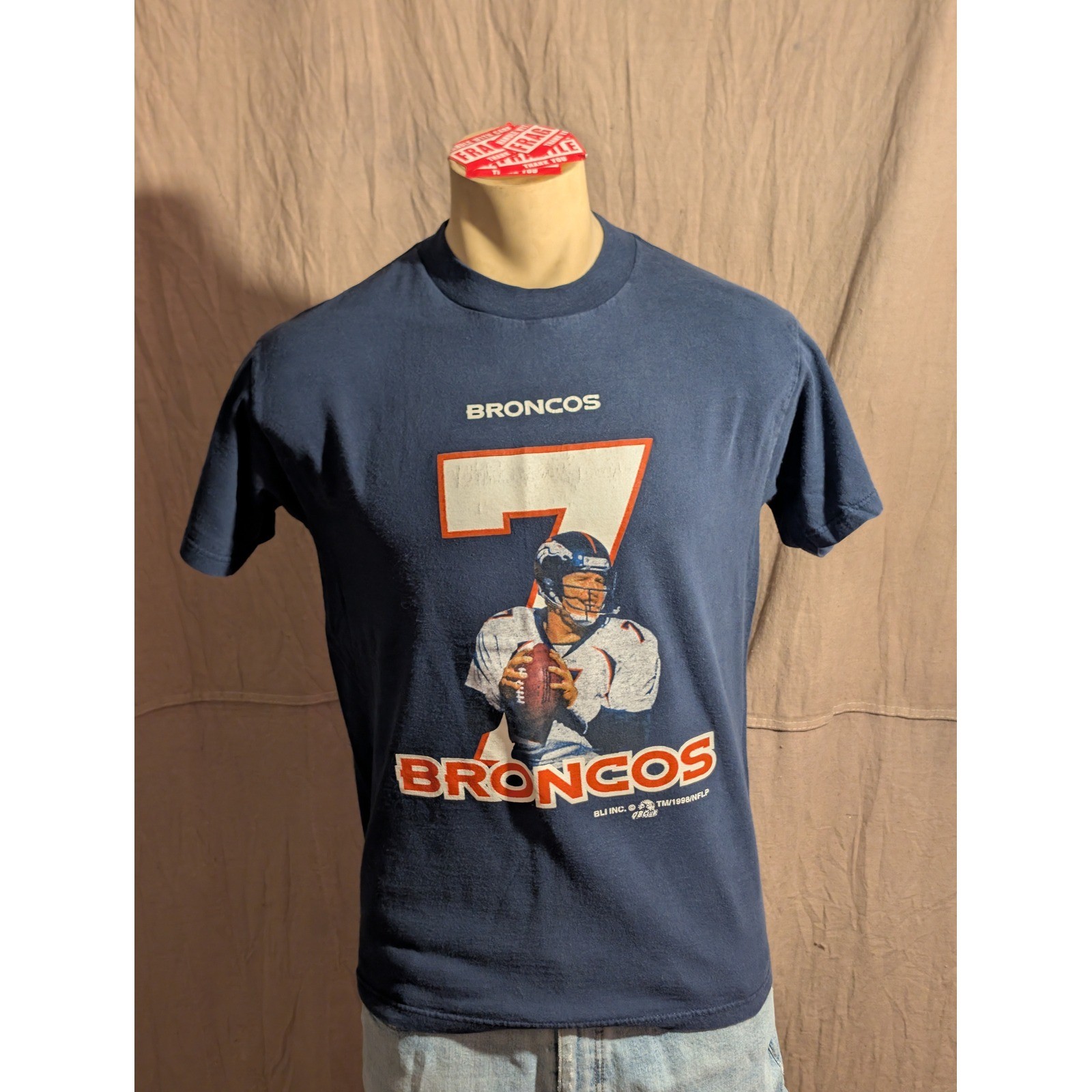 Logo 7 Denver Broncos T Shirt Mens Medium Blue Excellent John Elway 90s NFL Tee