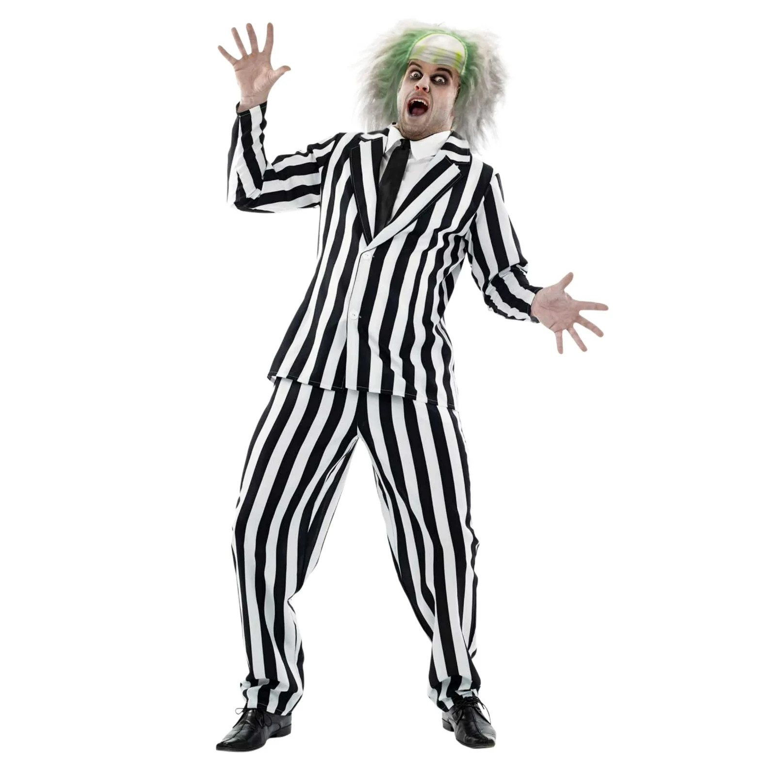 Men`s Beetlejuice Costume Adult Striped Mad Man Suit Horror Film Halloween S-3XL