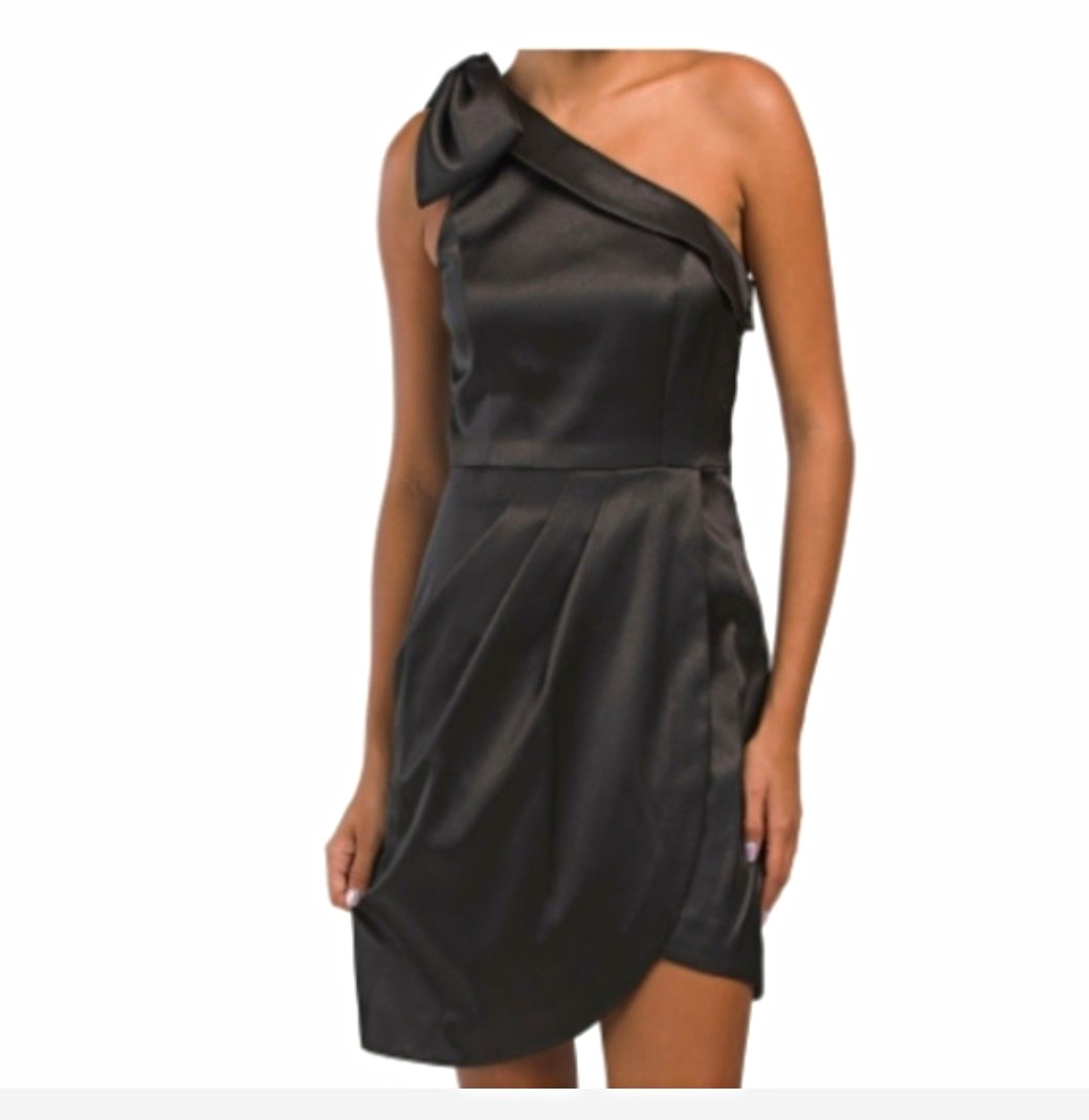 NWT Aidan by Adrianna Papell One-Shoulder Bow Satin Dress Size 8