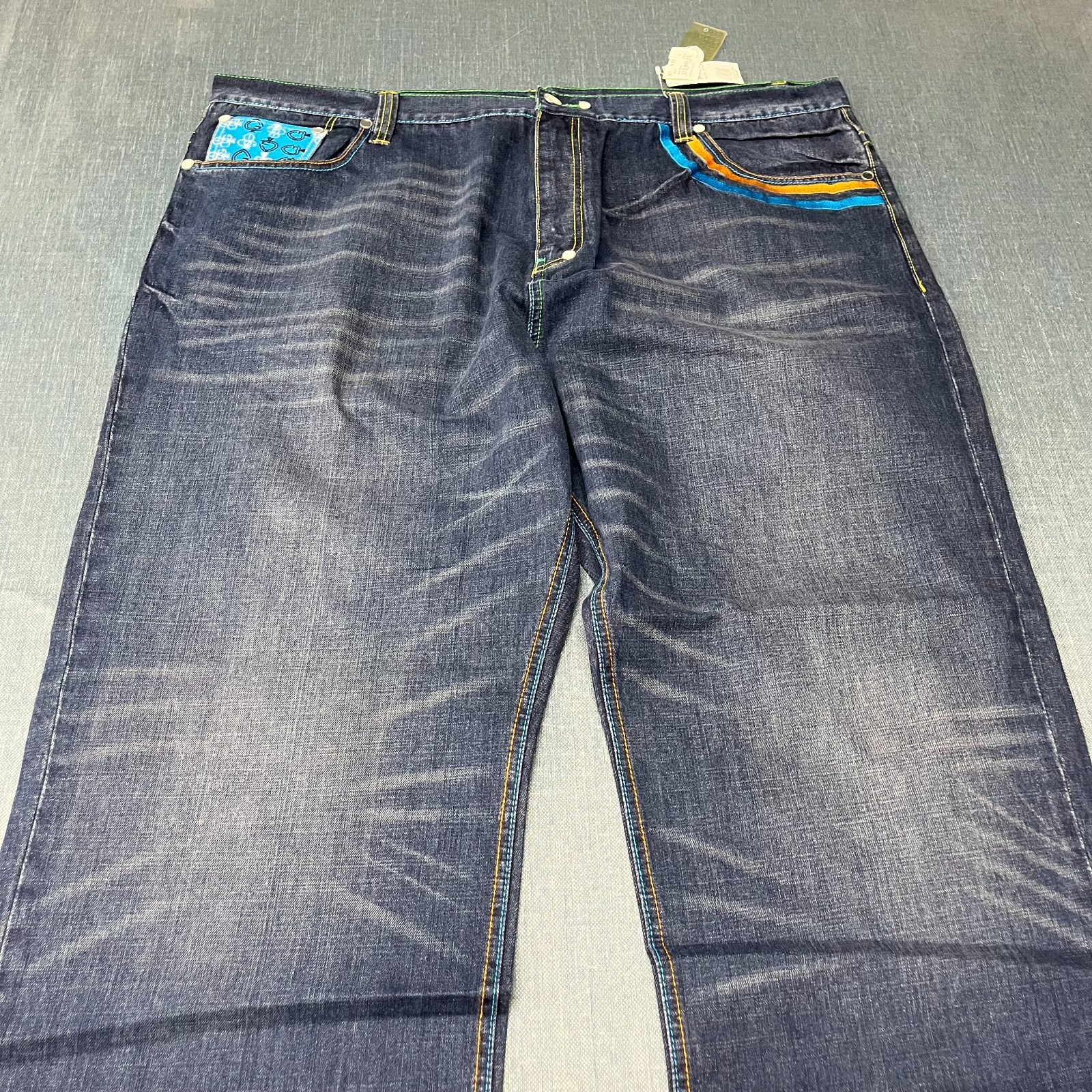 COOGI Men\'s Jeans Size W50 L36 Blue Authentic Embroidered King Jester Pocket NWT