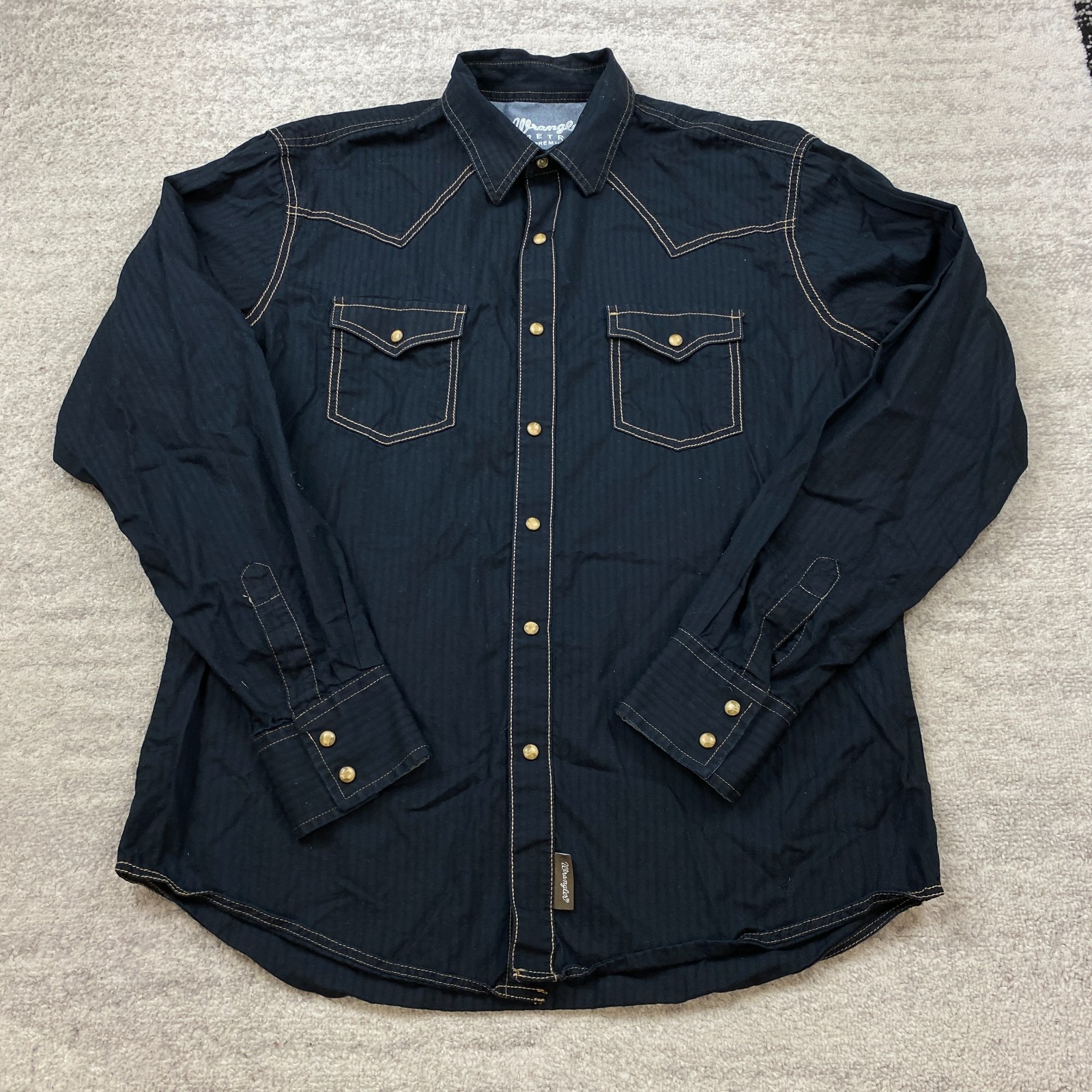 NEW Wrangler Retro Twill Shirt Large Black Pearl Snap Shacket Brush Cowboy Mens